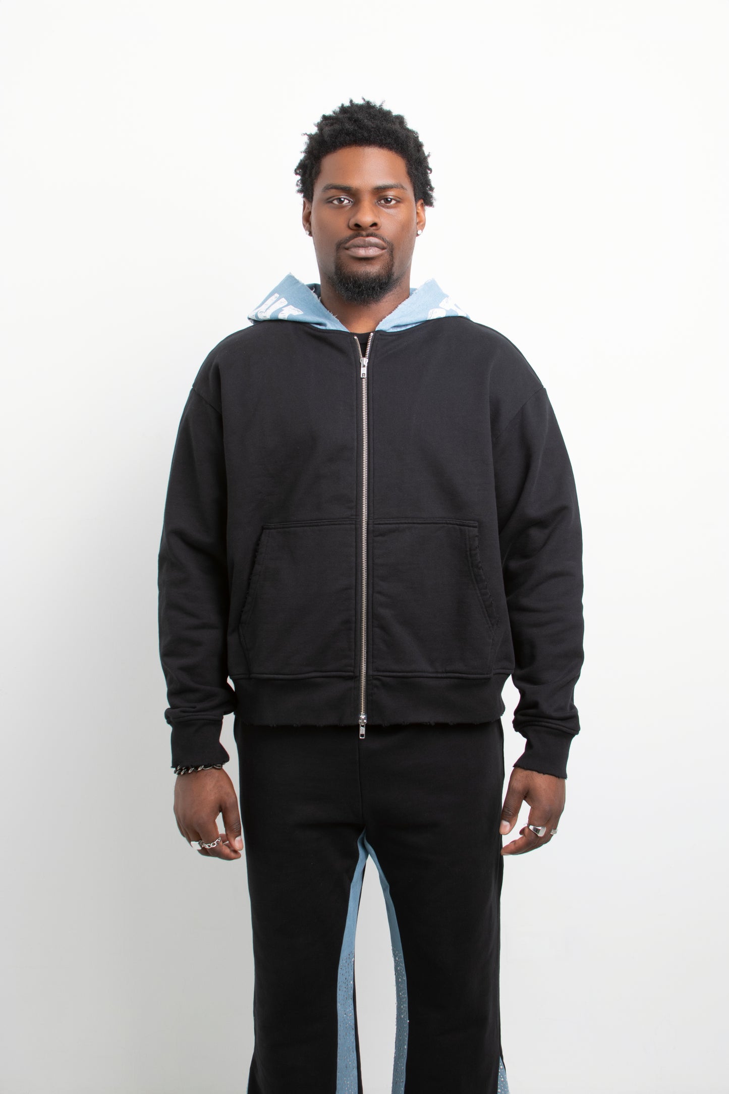 Double zip denim hoodie