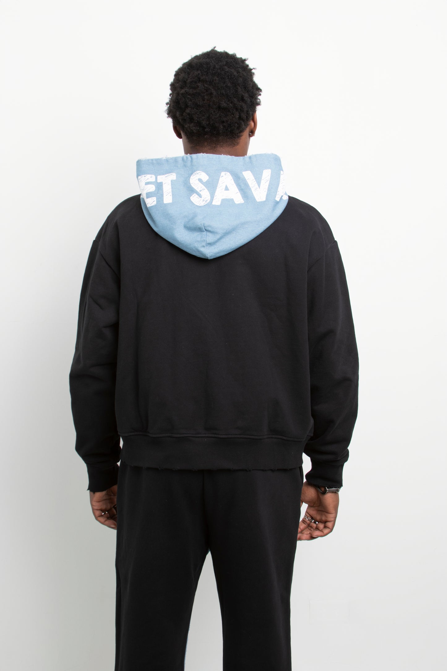 Double zip denim hoodie