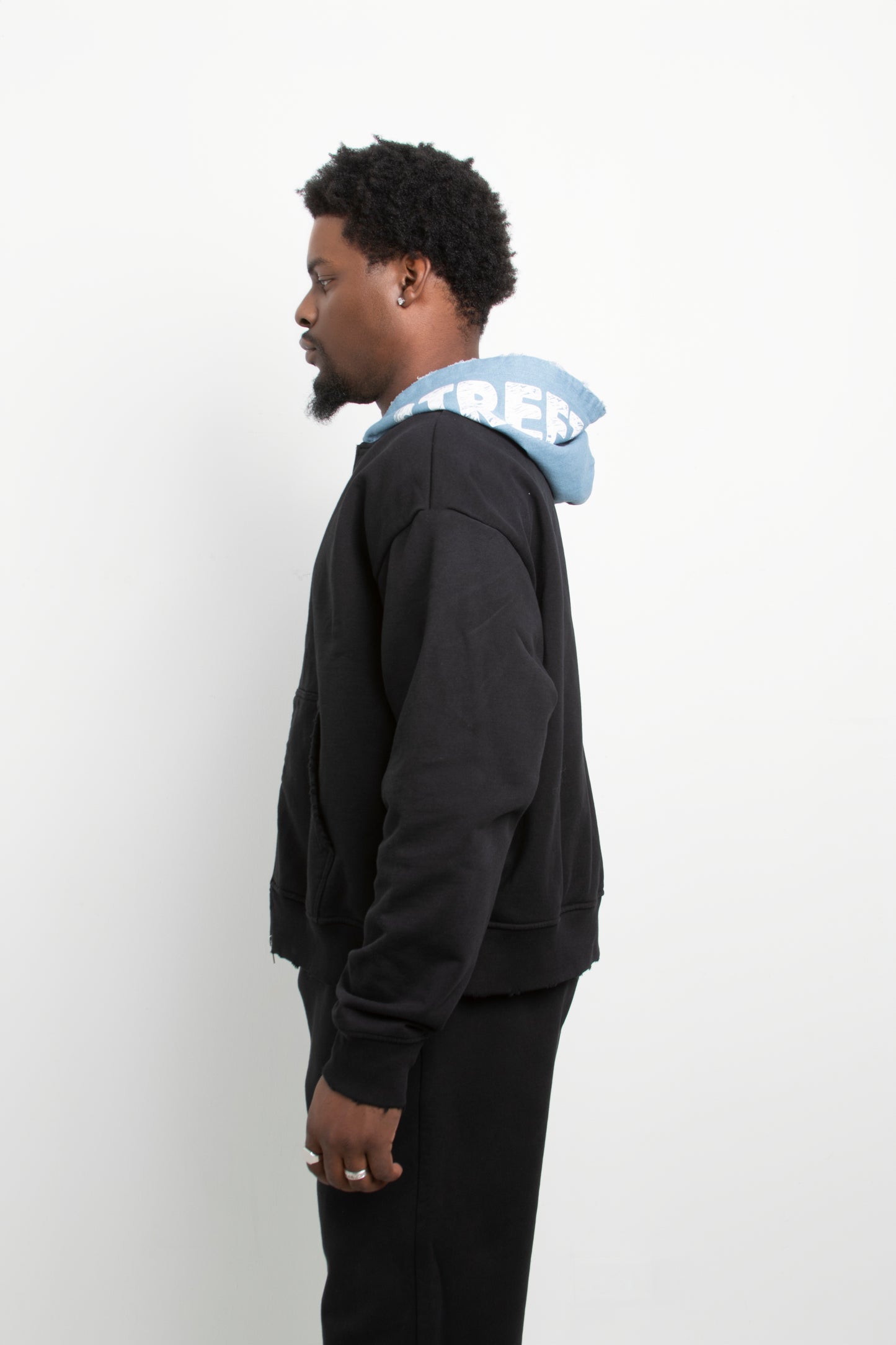 Double zip denim hoodie