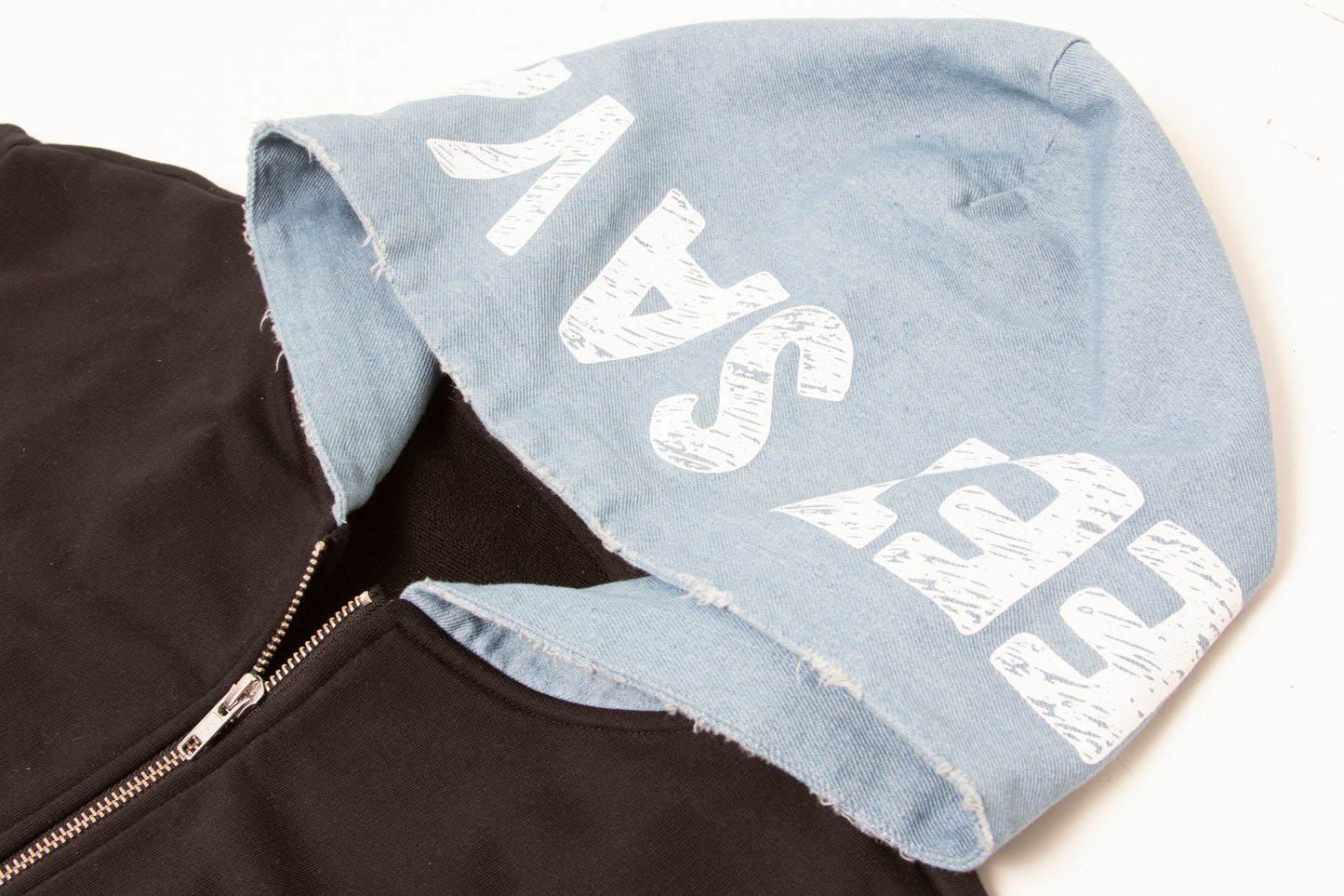 Double zip denim hoodie