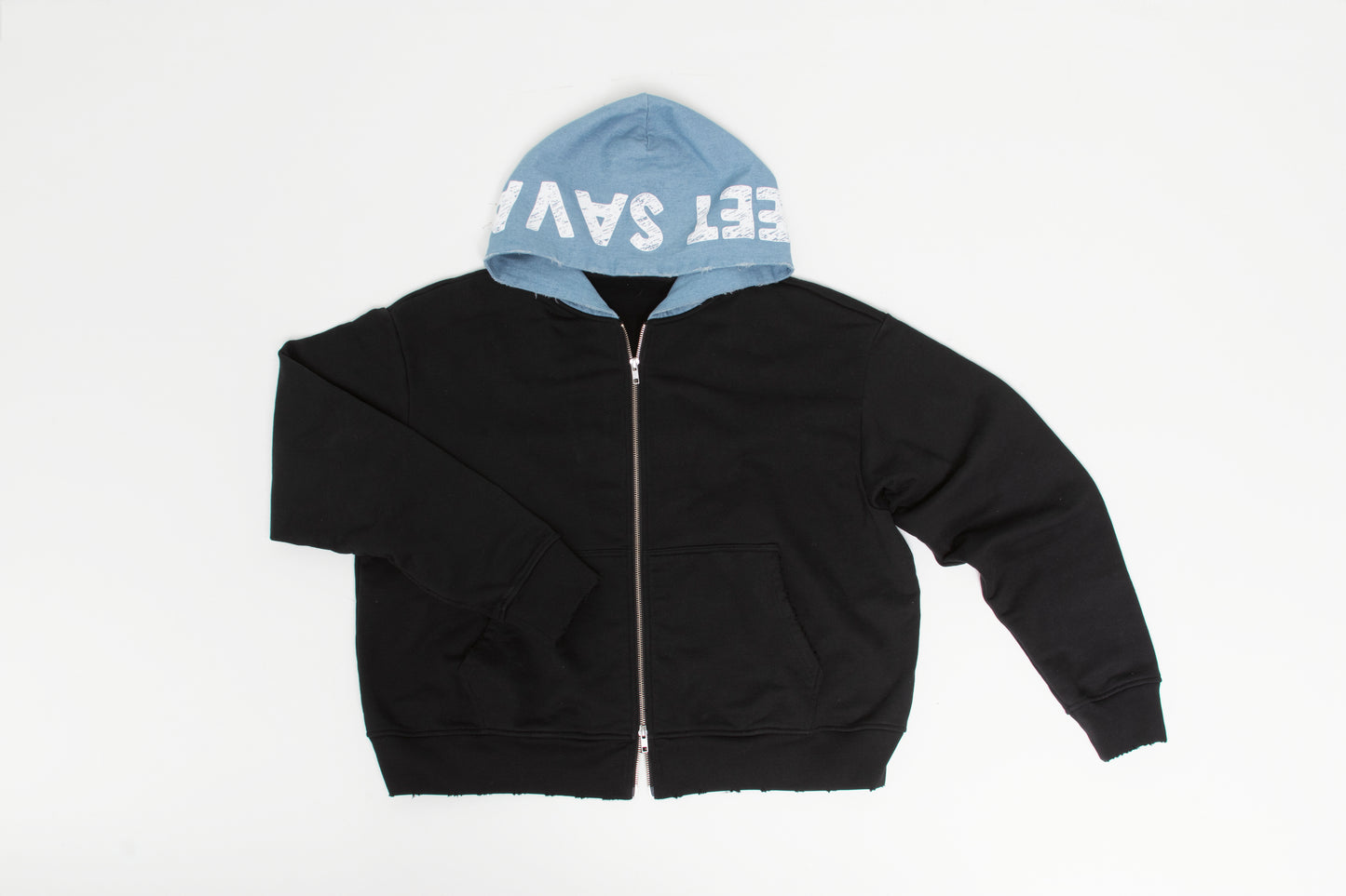 Double zip denim hoodie